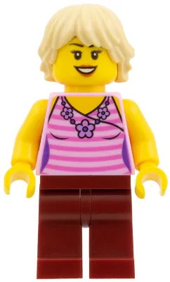 Woman - Dark Pink Striped Top, Dark Red Legs, Tan Tousled Hair