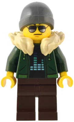 Traveler - Male, Dark Green Hoodie, Dark Brown Legs, Tan Fur Collar, Dark Bluish Gray Beanie