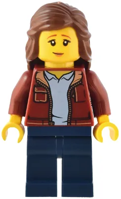 Traveler - Female, Dark Red Jacket with Bright Light Blue Shirt, Dark Blue Legs, Reddish Brown Hair