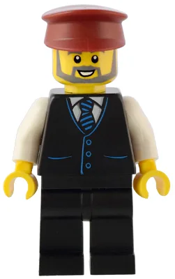 Station Master - Black Vest with Blue Striped Tie, Black Legs, Dark Red Hat, Beard