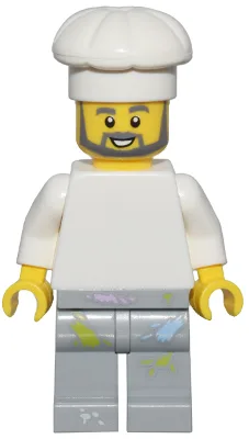 1950s Diner Chef - Plain White Torso, Light Bluish Gray Legs with Paint Splotches, White Chef Toque