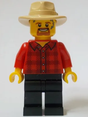 General Store Carriage Driver - Male, Red Plaid Flannel Shirt, Black Legs, Tan Fedora