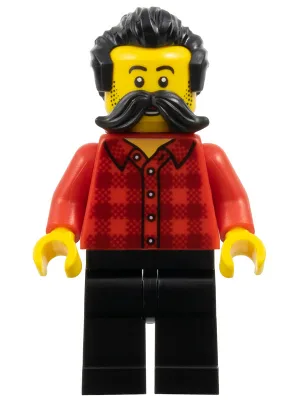 Train Worker Sam - Red Plaid Flannel Shirt, Black Legs, Moustache, and Hair