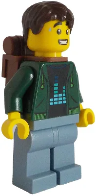 Traveler - Male, Dark Green Hoodie, Sand Blue Legs, Dark Brown Short Tousled Hair, Backpack