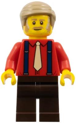Passenger - Male, Red Shirt with Tan Tie, Dark Brown Legs, Dark Tan Hair Short Combed