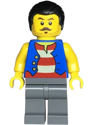 Pirate - Male, Blue Vest, Dark Bluish Gray Legs, Black Hair with Short Ponytail