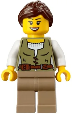 Riverside Scholars - Female, Olive Green Vest, Dark Tan Legs, Dark Brown Ponytail