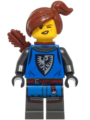Schwarze Falken-Bogenschützin – Weiblich, perlgraue, detaillierte Beine, rotbraunes Haar, Köcher