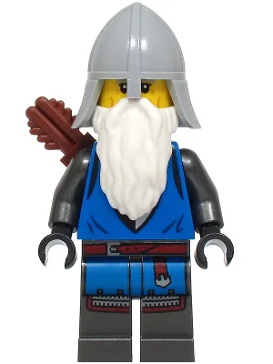 Schwarzer Falkenbogenschütze – männlich, perlgraue, detaillierte Beine, hellblaugrauer Helm mit Nackenschutz, weißer Bart, Köcher