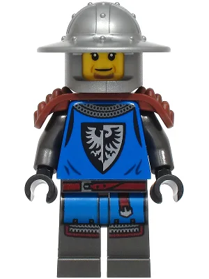 Schwarzer Falke – Männchen, perlgraue, detailliert gearbeitete Beine, flacher silberner Helm mit breiter Krempe, rotbraune, stachelige Schulterpolster