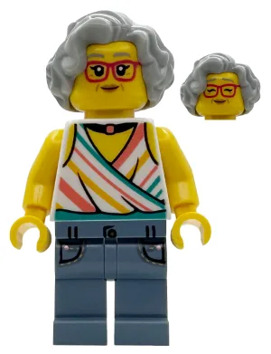Popcorn Wagon Customer - Female, White Halter Top and Black Choker Necklace, Sand Blue Legs with Pockets, Light Bluish Gray Hair