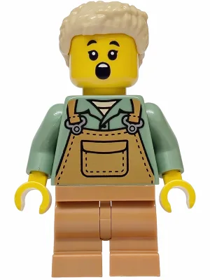 Mushroom Village - Female, Medium Nougat Overalls over Sand Green Shirt, Medium Nougat Medium Legs, Tan Hair