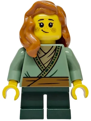 Mushroom Village - Female, Sand Green Tunic, Dark Green Short Legs, Dark Orange Hair
