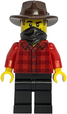 Gold Mine Bandit - Male, Red Plaid Flannel Shirt, Black Legs, Dark Brown Fedora, Black Bandana