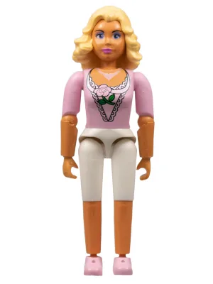 Belville Vrouw, Volwassen Vrouw (Prinses Rosaline) - Witte korte broek, roze top met bloemen- en kantpatroon, zeer lichtoranje haar, roze schoenen (4140033)