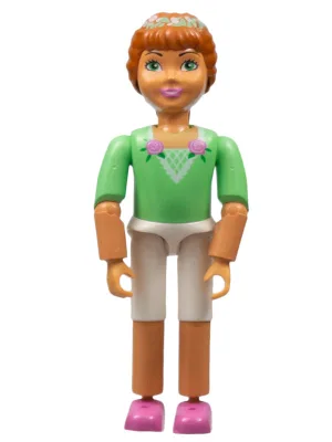 Belville Mädchen, Kind (Prinzessin Flora) - Weiße Shorts, mittelgrünes Oberteil mit Blumen- und Spitzenmuster, dunkelorange Haare, dunkelrosa Schuhe (4180457)