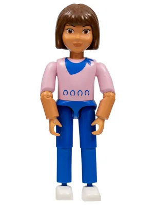 Belville Vrouw, Kind Meisje (Jennifer) - Blauwe broek, roze top met sjaalpatroon, bruin haar, witte schoenen (4107500)
