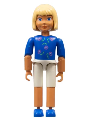 Belville Vrouw, Kindmeisje (Pamela) - Witte korte broek, blauwe top met bloemenpatroon, zeer lichtoranje haar, blauwe schoenen (4107499)