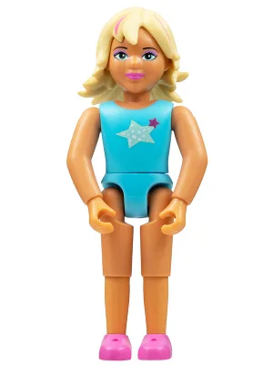 Belville Vrouw, Kindmeisje (Popster) - Hemelsblauwe top met sterrenpatroon, lichtgeel haar met donkerroze strepen, donkerroze schoenen (4220982)