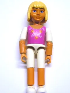 Belville Vrouw, Kind Meisje - Witte korte broek, donkerroze top met zeesterren- en schelpenpatroon, zeer lichtoranje haar, witte schoenen (4118914)