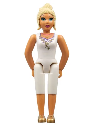 Belville Female, erwachsene Frau - Weiße Shorts, weißes Top mit goldenem Filigranmuster, hellgelbes Haar, goldene Schuhe (4519435)