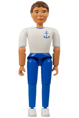 Belville man - Bruin haar, wit overhemd met ankerpatroon, blauwe broek, witte schoenen