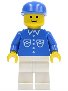 Chemise à 6 boutons - Bleue, jambes blanches, casquette bleue