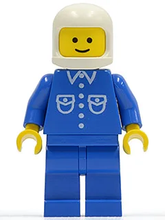 Chemise à 6 boutons bleue, pantalon bleu, casque classique blanc