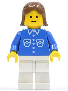 Shirt met 6 knopen - Blauw, witte pijpen, bruin vrouwenhaar