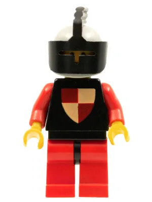 Klassisch – Turnierritter, schwarz, rote Beine mit schwarzen Hüften, hellgrauer Helm, schwarzes Visier