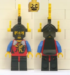 Drachenritter – Ritter 2, schwarze Beine mit roten Hüften, schwarzer Drachenhelm, gelbe Federn, schwarzer Plastikumhang