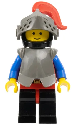 Cuirasse - Armure sur casque rouge et noir, visière gris foncé, panache rouge