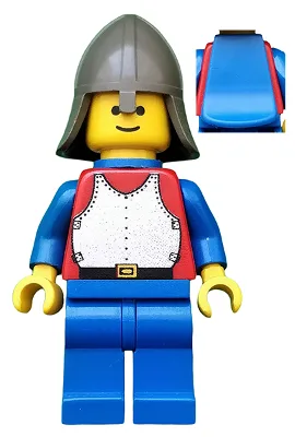 Borstplaat - Rood met blauwe armen, blauwe benen, donkergrijze nekbeschermer, blauwe plastic cape