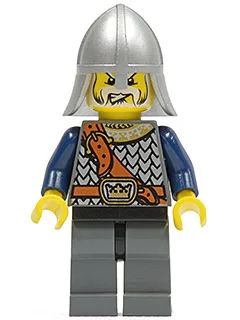 Fantasy-Ära – Schuppenpanzer für Kronenritter mit Brustgurt, Helm mit Nackenschutz, weißer Schnurrbart und Bart