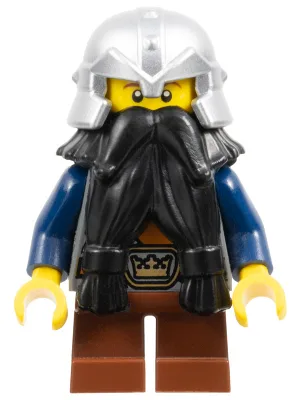 Époque fantastique - Nain, Barbe Noire, casque argenté métallisé à bandes cloutées, bras bleu foncé