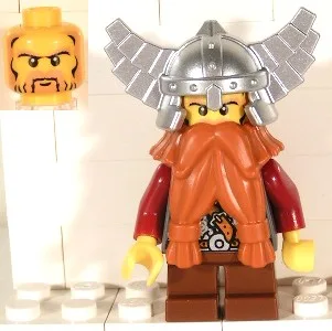 Époque fantastique - Nain, barbe orange foncé, casque argenté métallisé avec ailes, bras rouge foncé