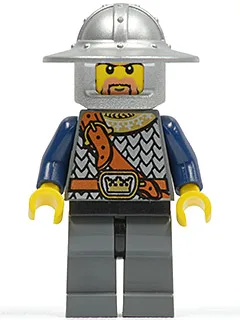 Fantasy-Ära – Schuppenpanzer eines Kronenritters mit Brustgurt, Helm mit breiter Krempe, brauner Bart und Koteletten