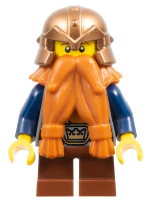 Époque fantastique - Nain, barbe orange foncé, casque en cuivre à bandes cloutées, bras bleu foncé