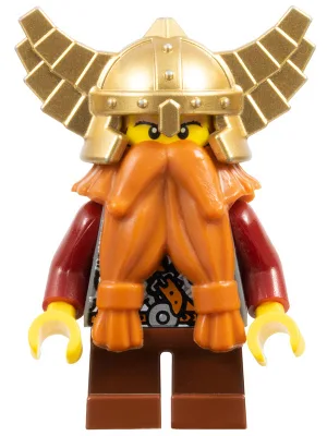 Époque fantastique - Nain, barbe orange foncé, casque doré métallisé avec ailes, bras rouge foncé