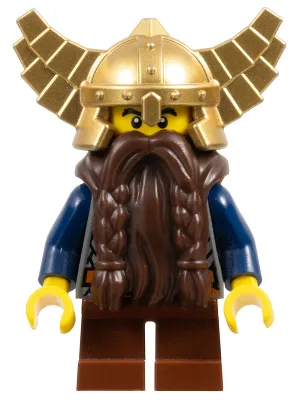 Époque fantastique - Nain, barbe brun foncé, casque doré métallisé avec ailes, bras bleu foncé, tête à double visage