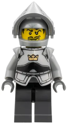 Fantasietijdperk - Kroonridder, effen, met borstplaat, helm met vizier, gekrulde wenkbrauwen en sikje, zwarte heupen, donkerblauwgrijze benen