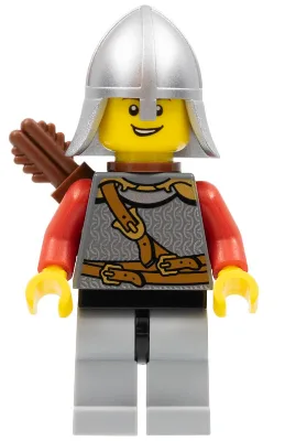Royaumes - Armure de chevalier lion avec sangle de poitrine et ceinture, casque avec protège-nuque, carquois, sourire ouvert