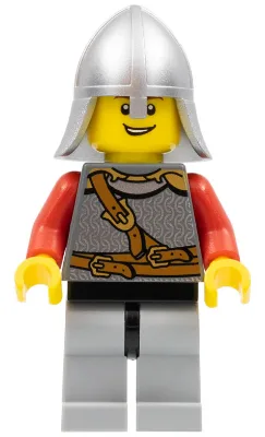 Royaumes - Armure d'écailles de chevalier lion avec sangle de poitrine et ceinture, casque avec protège-nuque, sourire ouvert