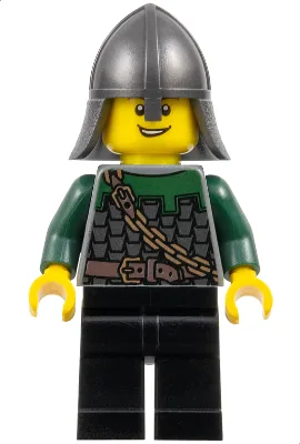 Koninkrijken - Drakenridder Schaalpantser met Ketting en Riem, Helm met Nekbeschermer, Open Glimlach