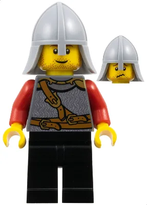 Kingdoms – Löwenritter-Schuppenpanzer mit Brustgurt und Gürtel, Helm mit Nackenschutz, Stoppelbart (Doppelseitiger Kopf)