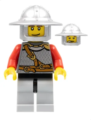 Kingdoms – Löwenritter-Schuppenpanzer mit Brustgurt und Gürtel, Helm mit breiter Krempe, Augenbrauen und Spitzbart
