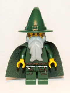 Koninkrijken - Donkergroene tovenaar, lichtblauwgrijze baard, cape (schaakkoning)