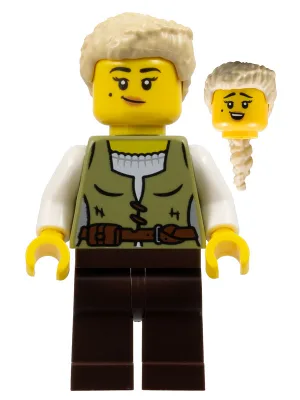 Carpenter - Female, Olive Green Vest, Dark Brown Legs, Tan Coiled Hair Ponytail