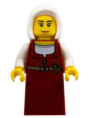 Innkeeper - Female, Dark Red Dress, White Hood