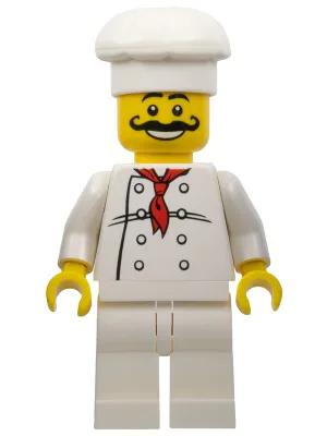 Chef - Wit torso met 8 knopen, witte benen, lange krullende snor